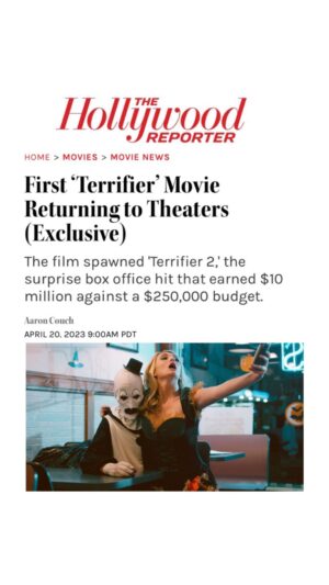 Catherine Corcoran Instagram - You have spoken, and the horror gods have delivered. When Terrifier was released on @netflix, we never could have imagined the phenomenon that the franchise would become. And now, the film that started it all will be rereleased theatrically, this July, in 700 theaters- nation wide. This is entirely because of your enthusiasm and we cannot thank you enough for it. From the little horror franchise that could- we cannot wait to hear you scream. ❤️🤘🤡 #TerrifierOG