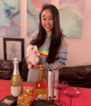 Cathy Ang Instagram - Me and my girl Bungee watching the Golden Globes tonight in PJs 😍 Sending all my love to our Over the Moon team (if only we could hug!), Netflix, and Pearl Studio. I can never thank you enough for making this beautiful story a part of my life. 🥲
.
.
.
#goldenglobes #overthemoonnetflix #overthemoon #overthemoonmovie #animation #animatedfilm #bestanimatedfeature #quarantine #awardshow #netflix #netflixfilm #film #pearlstudio #glenkeane #voiceover
