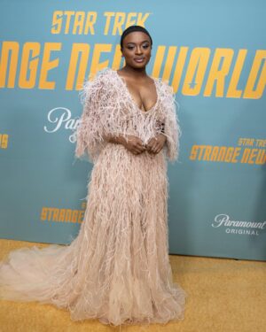 Celia Rose Gooding Instagram - oh you know we went boldly. 
•
Modern language cannot encapsulate how incredible yesterday was. So I’ll keep it brief.

I love my space family. Cast, crew, team and beyond. We did it!!

style superstar: @sierrasimonexo 
dress: @pamellaroland 
jewels: @hsternofficial 
shoes: @sergiorossi 
bag: @shopsambar 
face: @billieegene 
team: @narrativepr & @cgftalent