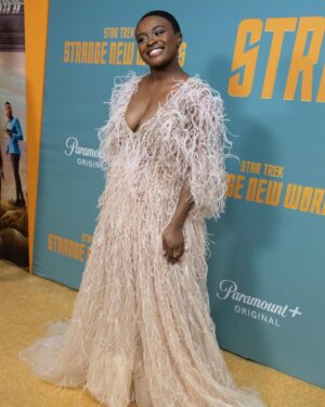 Celia Rose Gooding Instagram - oh you know we went boldly. 
•
Modern language cannot encapsulate how incredible yesterday was. So I’ll keep it brief.

I love my space family. Cast, crew, team and beyond. We did it!!

style superstar: @sierrasimonexo 
dress: @pamellaroland 
jewels: @hsternofficial 
shoes: @sergiorossi 
bag: @shopsambar 
face: @billieegene 
team: @narrativepr & @cgftalent