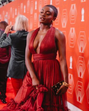 Celia Rose Gooding Instagram - baby’s first Tony’s pt. 2
•
📸: @carissagouldphoto 
💄: @iammadgeearle x @facesbymadge 
💍: @sheryljonesjewelry x @peracas_ 
💃🏽: @pamelawatsonstylist x @albrightfashionlibrary 
👗: @marialuciahohan24 
👛: @albertaferretti 
👡: @prada