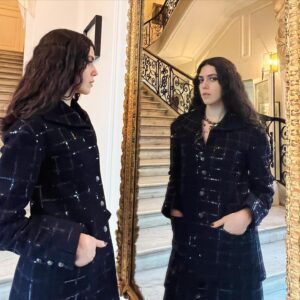 Cemre Ebüzziya Instagram - Merci my CHANEL family for having me again, what an elegant collection - cannot wait to wear the black leather jumpsuit, pastel dresses and gold embroidery looks💌 @chanelofficial @sophiebruneau @madeleine_ablc @ania_grzeszczuk @wendyiles_hair