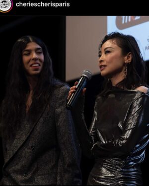 Chacha Huang Instagram - Presenting @onthegofilm in Paris @cheriescherisparis with my lovely director @juliadecastro___ 

Merci beaucoup @diorbeauty @jr_queiros
Shining in @bimbaylola @iriavalinho_ 

📷 @emiliarosario_ @heliosgraphie