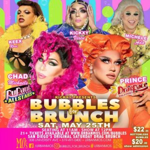 Chad Michaels Instagram - Join us at @urbanmos 5/25 for San Diego’s Original Saturday Drag Brunch @bubbles_for_brunch with your Host @kickxy_vixen FEAT.
@keexrose @michele_ada with @chadmichaelsallstar and @princemarell from @rupaulsdragrace !!!

Seating 11AM
Showtime 12PM

Tickets to Ride Available at🎢
Urbanmos.com/Bubbles

#dragbrunch #SATURDAYDRAGBRUNCH #gaybrunch #sandiegobrunch #sandiegodragbrunch #bachelorettedragbrunch #urbanmos  #sandiegoqueens#sandiegocabaret #rupaulsdrsgrace #dragshow