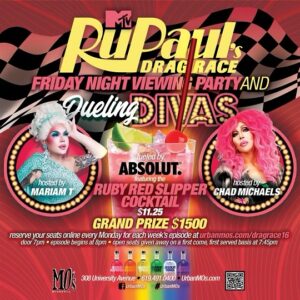 Chad Michaels Instagram - Catch me this week at the Fabulous @urbanmos !!
@dreamgirls_revue 2/21
@rupaulsdragrace Viewing Party
  DuelingDivas 2/23
@bubbles_for_brunch 2/24

Reservation Available at :
Urbanmos.com/Dreamgirls
UrbanMos.com/Dragrace16
Urbanmos.com/Bubbles