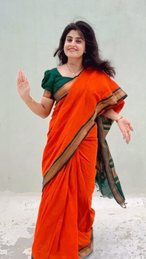 Chaitra Rai Instagram - My favorite color saree trending reel=perfect combo ♥️

Saree: @nagaonlineboutique ♥️ 

#trending #reels #saree #thankful #priyathama #tamilsong #telugusongs #chaithrarai17