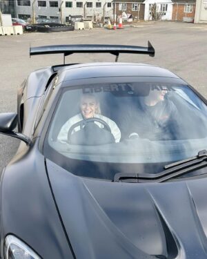 Chanel Cresswell Instagram - Did I drive you say 🤩🏎️💨… 
This was actually a practise day .. and on my birthday 🎁 
… and then the fabulous @bencollinsstig  turned up 🤯🩵
So here’s me pulling off before we started the ♾️ and 🍩 !! 

Apart from us nearly chewing the dashboard with my speed breaking I got the hang of it 😂😂

@netflixuk @thegentlemen