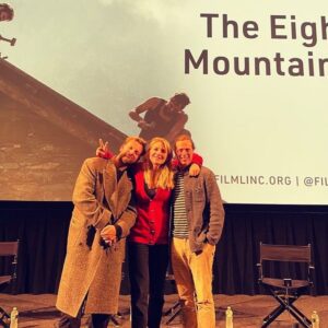 Charlotte Vandermeersch Instagram - An amazing 1st week it was for The Eight Mountains in the US. It had the highest per theater average for any European film this year and the highest per theater average for any Italian film in the US since Paolo Sorrentino’s The Great Beauty in 2013. Being the New York Times’ Critics Pick was the 🍒on the cake.  Grateful and happy to share the love!
Thank you, everyone at @asideshowfilm  @janus_films @criterioncollection. Thanks @angelikafilmny @filmlinc ! Thanks to all the people who are coming to see the film & are spreading the word 🌎  #theeightmountains @cognettipaolo #lucamarinelli @alessandro.borghi #felixvangroeningen @wildsidesrl @visionfilmdistribution @menuettofilm #rufusfilms #leottomontagne  And thank you @meryllrogge for your fantastic sweater and knitwear, keeping me warm through the thick New York rain. The Eight Mountains opens in Los Angeles @nuarttheatre this weekend!!
