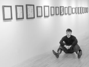 Chella Man Instagram - install day

𝙄𝙩 𝘿𝙤𝙚𝙨𝙣’𝙩 𝙃𝙖𝙫𝙚 𝙏𝙤 𝙈𝙖𝙠𝙚 𝙎𝙚𝙣𝙨𝙚
Hannah Traore Gallery
Thursday, February 8

two days till opening night !!

The ten year timeline of the final, curated sketches exhibit as windows into fragmented stories of my life. There are works torn from my high school notebooks and more recent pen work on clay canvas. At its core, my work welcomes a collective yearning for a unified sense of safety.