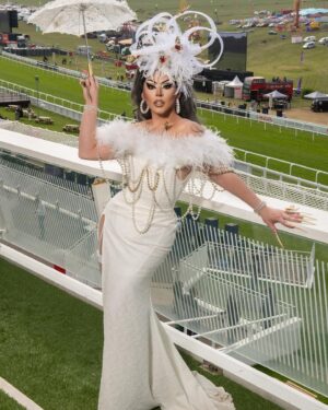 Cherry Valentine Instagram - AD | White and gold for a fabulous day down @epsomdownsracecourse for the #CazooDerby! An honour to be the FIRST drag judge ever for The Style Awards! 💕