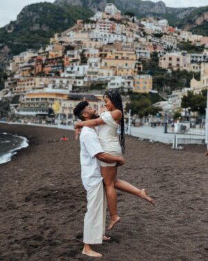 Cheryl Des Vignes Instagram - Saying some player shit to a girl I always wanted 🏁

Two weeks in Italy at the beginning of May also marks 1 year of our engagement. Decided we couldn’t go to a place as beautiful as the Amalfi Coast and not celebrate by finally taking engagement photos. Somehow we got down to these 10, but we’ve been staring at all 90 since we got them back lol. Maybe we’ll go through them all on YouTube 🤔

📸: @amalfitana_photographer 
🏎️: @spiderlifestyle