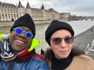 Cheryl Dunye Instagram - This is how we did the holidays 🎁 Critical Barbra: Perspectives on the First Global Jewish Superstar at Gocthe University in Frankfurt (pictured is the presentation on Queer Jews by Michele Aaron, Warwick University), screened shorts in Paris with @piapia.asso.media, and screened “Black Is Blue” in Athens with the Lala artist residency. Sending you all love ❤️
