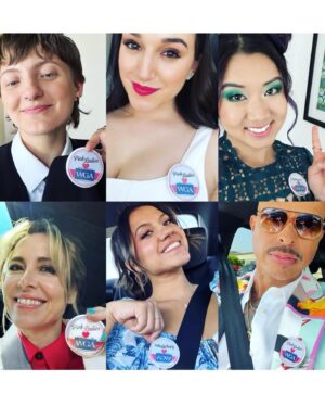 Cheyenne Isabel Wells Instagram - So much love at the @riseofthepinkladies FYC event. Thank you to everyone who came! It was lovely meeting everyone! ❤️❤️ Thank you @itsmarisadavila for making the cutest buttons to help us all show our support for the WGA 💓💋 we stand with the writers 🫶🏽✊🏽 
#fycemmys2023
#wgastrong 
Hair: @beiyawnka 
Makeup: @bridgetodonnellmakeup