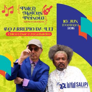 Chico César Instagram - O anúncio mais esperado de todos os tempos! 😮‍💨

🔸 CHICO CÉSAR E ZECA BALEIRO NO SHOW DE ENCERRAMENTO DO 22° SALÃO DO LIVRO DO PIAUÍ! 😍

Com seu novo espetáculo “Ao Arrepio da Lei”, Chico e Zeca celebram o lançamento de um álbum de músicas inéditas ao passo em que também estão turnê por algumas das principais cidades e capitais do país. No repertório do show, as novas canções e sucessos de ambos. Dessa vez, Teresina será palco de uma noite incrível de muita emoção com os dois queridos da música brasileira. 

Sejam bem-vindos, @oficialchicocesar e @zbaleiro 🤩

🎟️ Gratuito
🗓️ 16/06
📍Espaço Rosa dos Ventos - UFPI 
⏰ A partir das 20h 

Quem vaaaai? 🧡

#salaodolivrodopiaui #chicocesar #zecabaleiro #mpb