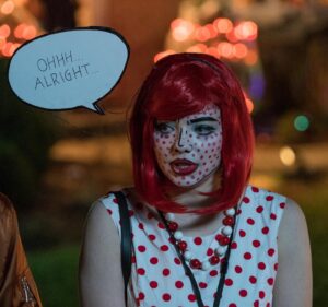 Chloë Levine Instagram - My character in ANTARCTICA has so many incredible costumes and makeup looks. My favorite was this Roy Lichtenstein getup. Makeup was by the brilliant @doriatlove and costumes by the extraordinary @for.ever.cassidy 

@antarcticamovie is now out on most digital platforms. Details in my story :)
