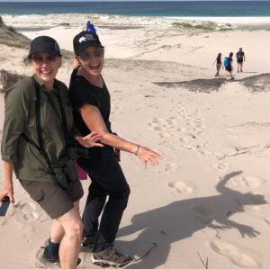 Chris Bath Instagram - When you hike with one of your besties who has never worn a backpack let alone walked for days with one, never worn hiking boots, never not had a daily hot shower, never done wilderness anything & never imagined she would, & does it all with a smile & a laugh & is already googling the next bushwalking adventure. ❤️ you @abolgie Thanks for a superb tour & the husbands weren’t bad either, apart from that third bottle of Pinot.... #tasmania #swipeleft