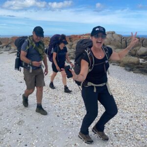 Chris Bath Instagram - When you hike with one of your besties who has never worn a backpack let alone walked for days with one, never worn hiking boots, never not had a daily hot shower, never done wilderness anything & never imagined she would, & does it all with a smile & a laugh & is already googling the next bushwalking adventure. ❤️ you @abolgie Thanks for a superb tour & the husbands weren’t bad either, apart from that third bottle of Pinot.... #tasmania #swipeleft