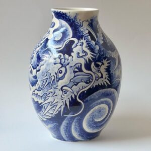 Chris Garver Instagram - New dragon vase that I had to make to replace one that was broken in the mail. I think I will have to learn kintsugi to repair the old one.
#blueaesthetic  #blueandwhitedecor  #blueandwhitehome  #cobaltblue  #ceramicart  #blueandwhiteporcelain