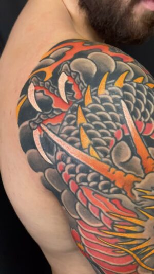 Chris Garver Instagram - This is Jared’s first tattoo.
I appreciate a bold move.
#dragontattoo #nyctattooartist #nyctattoo #dragonsleeve #ithurts