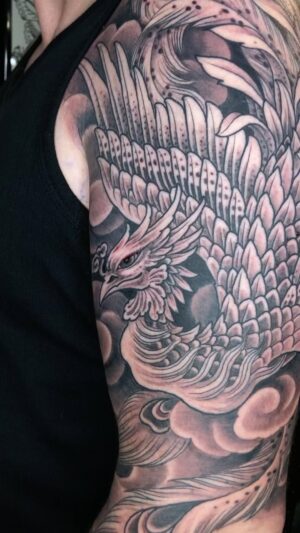 Chris Garver Instagram - Just added a phoenix to Russel’s collection. Paired it up with a dragon that I did last year. Now I’m sending him off to Chinatown to try some dragon/phoenix soup! 😂