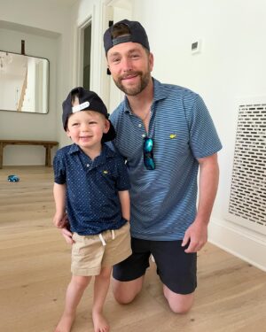 Chris Lane Instagram - Masters Sunday…Dutton was adamant he put on his Halloween pajama pants with his Augusta National button up...Needless to say I convinced him to throw some shorts on and we are ready for a big afternoon! @themasters