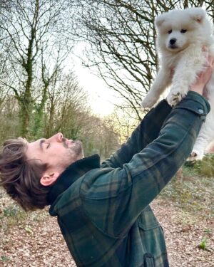 Chris Taylor Instagram - Fellow humans…This is my son, Socks 🐶 & looking at photo 5 & 6 he’s had enough of my sh!t already. Strong side eye 🤨

Hobbies include sh!tting wherever he damn pleases & barking at me when I sh!t (he’s fairly unreasonable). His favourite food is 48 month matured doormats & pop socks. Loves a power nap & wants to be a professional cloud when he grows up. Thought I’d introduce ya… 

Officially a daddy now so lock up your great aunties sisters