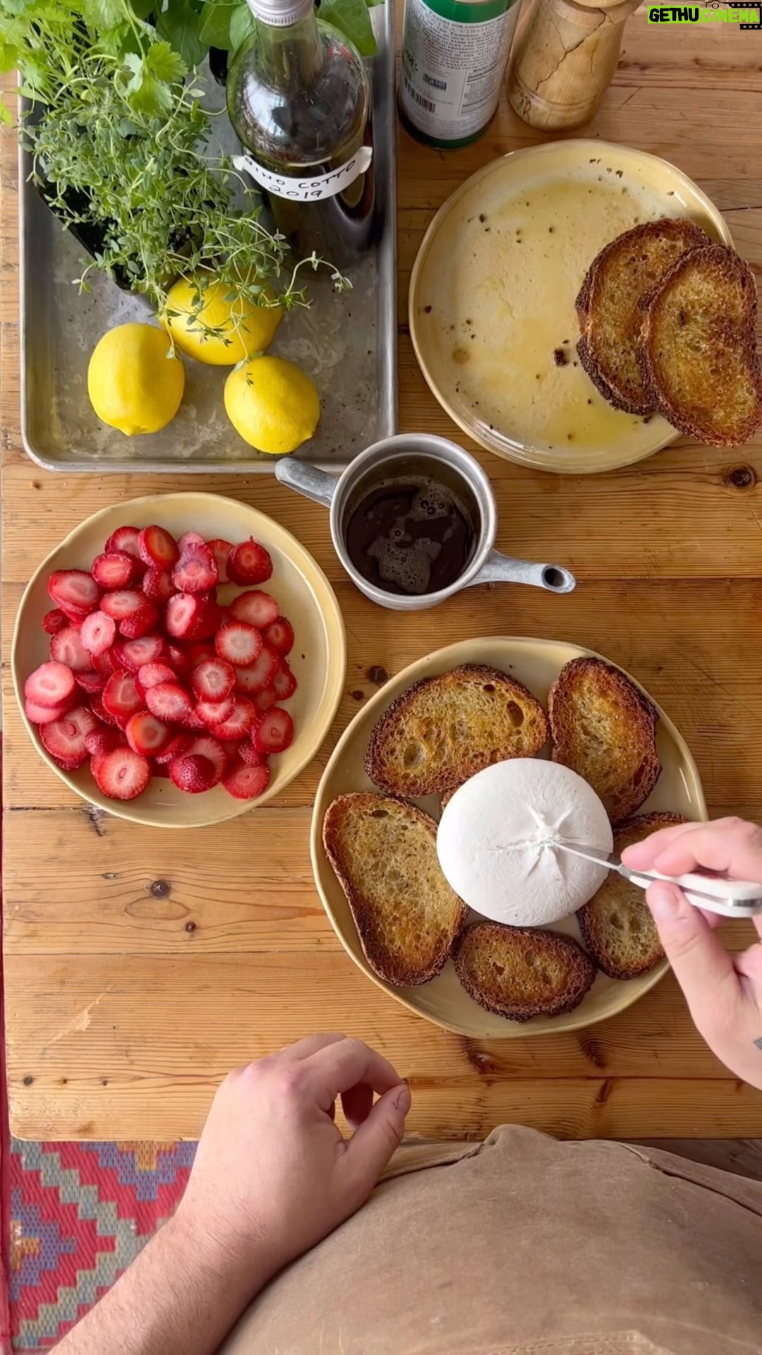 Christian Petroni - 14K Likes - strawberries & fresh burrata on toast from the end of last season 🍓 #food
*dressed with brown butter & pops vino cotto