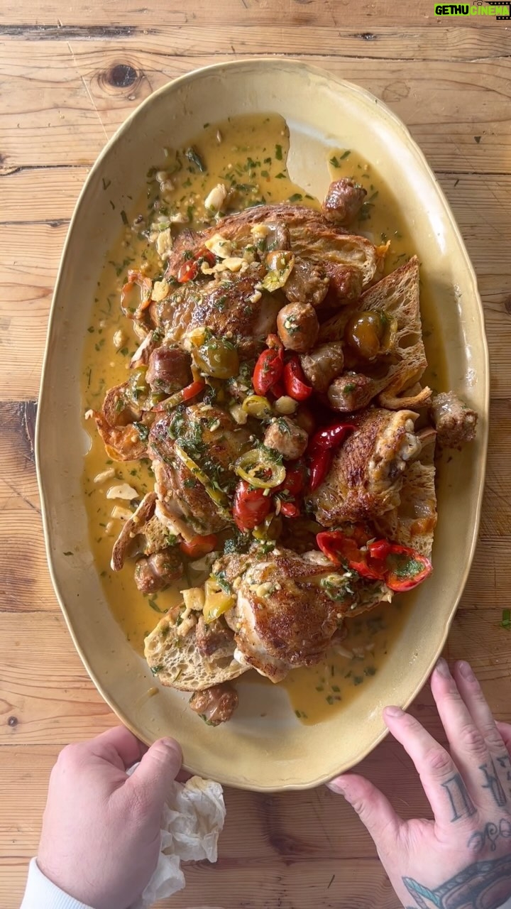 Christian Petroni - 9.5K Likes - chicken scarpriello on sharp provolone bread #food