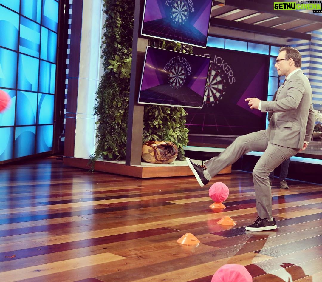 Christian Slater - 5.1K Likes - The proper attire for @theellenshow is a sharp suit for the interview & sneakers for when she asks you to play Foot Flickers to raise money for a great cause. Thanks to @johnvarvatos for said suit and @ultabeauty for donating $10,000 to the Breast Cancer Research Foundation!