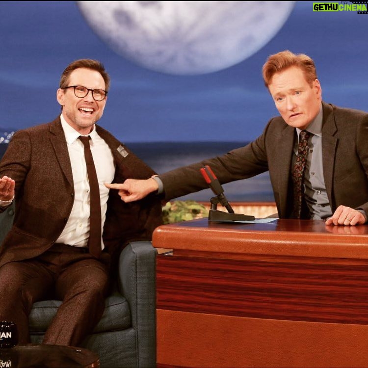 Christian Slater - 7.4K Likes - Here is a picture of Conan touching my nipple. I may look confused, but it was consensual. Thanks for having me on, @teamcoco!