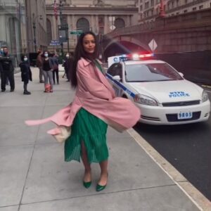 Christina Marie Karis Instagram - Twirling into the weekend like Dana twirled into that police car☺️
•
Criminal behavior but make it fashionable ok?...never know when that mug shot gonna hit💚💕💚
•
Season finale next week!!!@nbclawandorder #lawandorderorganizedcrime
#television #wolfentertainment #manhattannyc #firstfamilyofcrime