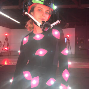 Christine Marzano Instagram - Capturing human movement. Who knew a dance background would come in handy in tech?! Merging art and science. Beauty lighting, courtesy of the helmet rig. #dnablock #mocap #avatars #femalefounders #motioncapture #womenintech #xr #ar #vr #futurist #performancecapture #storytelling #babeswhohustle