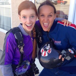 Claire Friesen Instagram - Skydiving with my adrenaline junkie friend @florerulleau! Loving this purple wind breaking jumpsuit 😜 
#skydiving #friends #love #adrenaline #weekend #girls #vegas #babyface