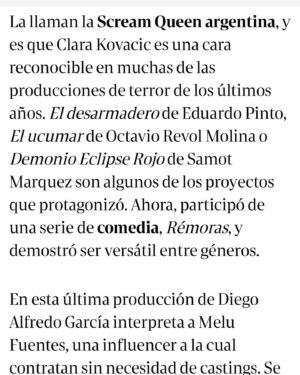 Clara Kovacic Instagram - Con sangre sudor y lágrimas festejo cada uno de los logros 🎬❤️

Gracias @clarincom @elerramundos @flormedina_comunicacion por dar visibilidad a mi trabajo 

Estrenamos @remoras.la.serie en @somoscontar de @diego.alfredo.garcia con @natidalena 
Estrenamos #mar.ia en @cine.gaumont que ya tiene su tercer semana en cartelera
Estamos a pleno con @tenebrissomnia_game de @borghiandres @tobiasrusjan 

Tengo pura admiración por el cine nacional y pura admiración de todos estos proyectos y las personas involucradas en ellos ❤️❤️❤️ 

#graciastotales 

Y gracias a ustedes que me bancan en mis locuras seguidores ❤️

.
.
.
.
.
.
.
#pic #picoftheday #photooftheday #photography #love #instagood #instalike #instadaily #instamood #insta #film #actriz #actress #photo #photoeveryday #photographer
