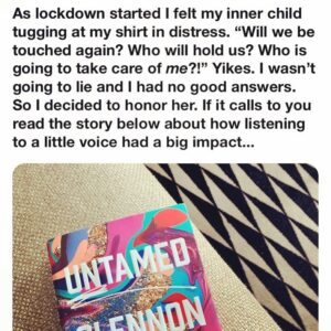 Claudia Black Instagram - Covid-19 began to tug on all of my undigested trauma. Sitting with the unpredictable waves of it all, I had an epiphany; our primitive, ancient nervous systems are not designed to combat *invisible* threat. My teachers started doing webinars about it. “Clients will start regressing…anything unprocessed will be up right now… The virus is an invisible threat and poses an existential one also. Any near death experiences they’ve had, drownings, Intubations as babies etc. etc. all the developmental stuff… it’s all going to get triggered.” 

My inner child tends to be most noisy when she’s scared, lonely or having a great time. She started to chat. 
“When will someone hug me? Will we ever be touched again? What if I’m scared going to bed at night?” Yikes. I did not have great answers for her and she was not having a great time. 

We’ve all had our different constellations of people with whom to navigate small spaces or great distances during lock down. I have been in the -single mum recovering after an horrendous, traumatizing divorce juggling a total life crash, CPTSD, while broke in a four-job hustle and on my own-bubble of covid; with large doses of gratitude that I have in fact, been alone. Adult me considers it a great privilege. The paradox of PTSD is that is fragments, separates and isolates-kicks you out of the Queendom of Belonging -and yet it also needs a lot of space. A lot of quiet. I had done a lot of big girl work prior to Covid transmuting my loneliness into aloneness. I was once again enjoying my own company and able to admit without shame when I was feeling lonely. The acknowledgment itself would often shift the feeling. My experience would shift. And I would go back to the disciplined practice of my aloneness. 

A few weeks into lock down, I came across a teddy bear in a drawer I’d bought as an impulse-buy-bed-accessory for incoming guests in my airstream. It had seemed like a cute gesture; a way to support the illusion of a home away from home. When my inner little one saw it, she snatched it up and hugged this illusion of home hungrily. I smiled watching myself. Teddy was never going to be enjoyed by any guests. Teddy was now mine. Ours. Hers. 1/