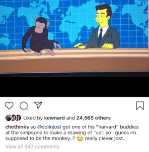 Colin Jost Instagram - Love that people in the comments think this is real. Also Che, as I say once a week, you’re going to get me murdered.

Also this is your only post on Instagram.