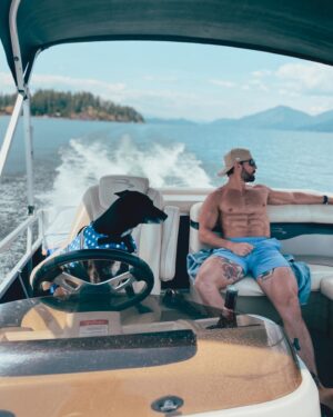 Colt Prattes Instagram - New boat captain seems wildly under qualified… 
___

#lakeliving #boatcaptain #pontoon #pontoonlife #lakelife⚓️ #banff #aigeneratedimages