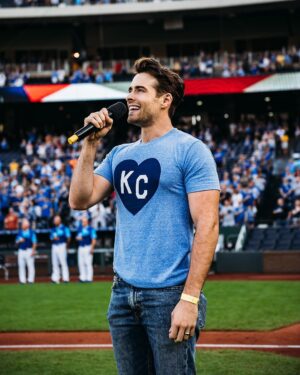 Corey Cott Instagram - “I’LL BE YOUR TEENAGE DREAM TONIGHT” SO grateful to sing a Katy Perry classic before the Royals/Indians game tonight. I’ll never be invited back but it was so worth it! (JK I sang the anthem, but what if?)