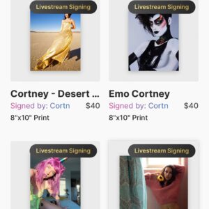 Cortney Palm Instagram - My shop is back open & ready for the #holidayseason Choose from tons of photos (Link in Bio) - I will sign them via Instagram Live Stream on Sunday December 18th @ 2pm EST! 
.
We can chat about movies, spirituality, ayahuasca, I can draw a Tarot card for ya, whatever! Tune in and chat with me! If you don’t buy a photo in advance, you can buy it while I am live! Some photos shown in this post - more via @streamily.live website! LINK IN BIO
.
.
.
.
.
#streamily #autographs #livesigning #horror #horrorActress #deathhousemovie #sushigirlmovie #zombeavers #silentnight #xmashorror #model #vegangirl #veganactress #horrorcon #screamqueen #beyondparanormalmovie