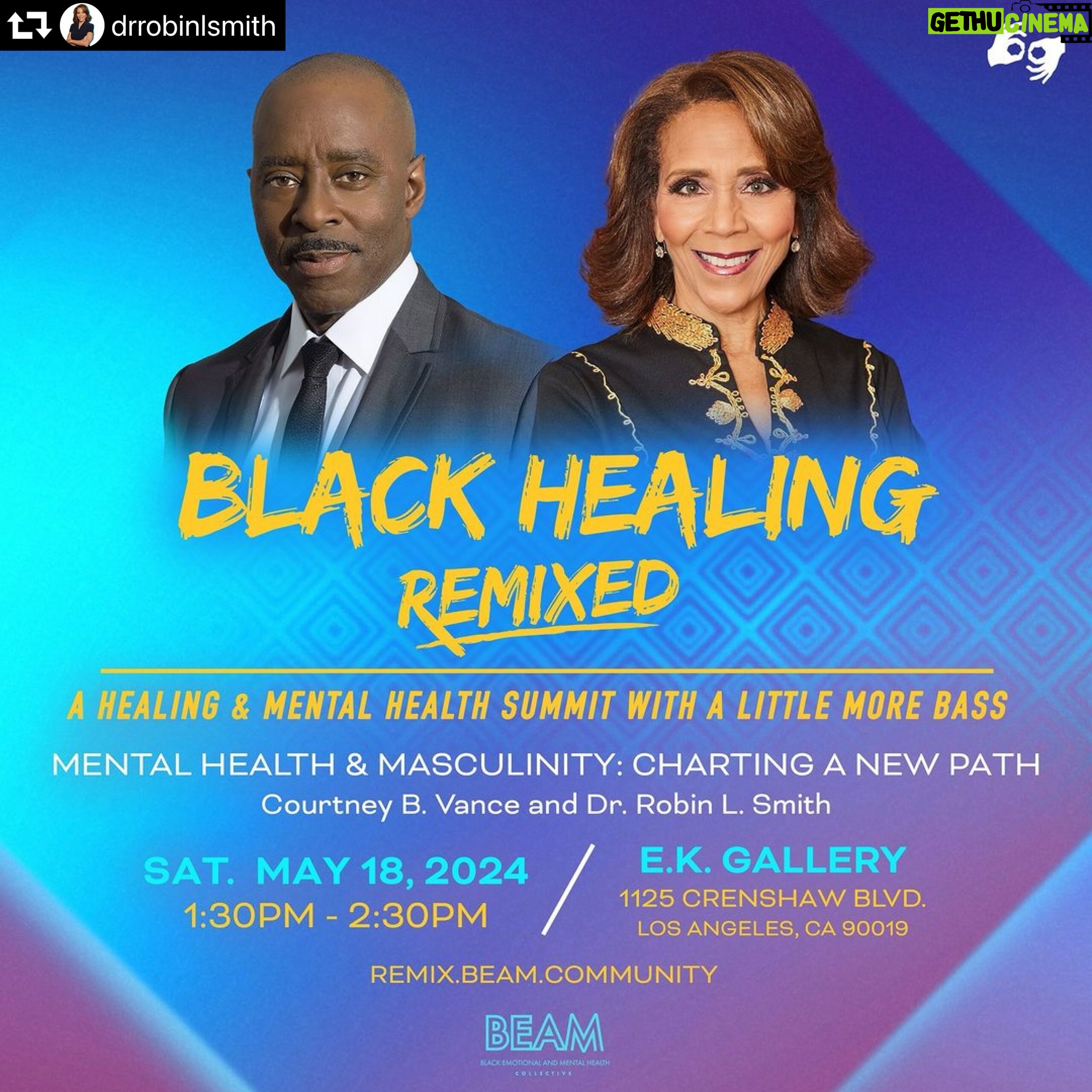 Courtney B. Vance - 204 Likes - Can’t wait to join the Black Healing Remixed Summit TOMORROW in Los Angeles! @drrobinlsmith & I are ready to share & grow with YOU! Come join us! #beam #invisibleache #blackmensmentalhealth #blackmentalhealth