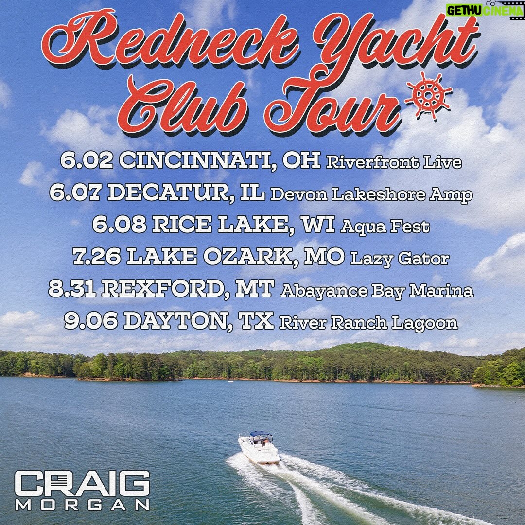 Craig Morgan - 3.3K Likes - We are back in full swing on the road for the 2024 tour! There’s nothing better than country music by the water so come see us this summer on the inaugural Redneck Yacht Club Tour! Get your tickets now 🚤