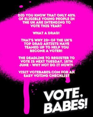 Crystal Instagram - RuPaul’s Drag Race UK star @crystal.will.see.you.now has recruited 20 drag artists for a campaign aimed at increasing voter registration and turnout ahead of the UK’s upcoming General Election 🗳️
⁠
“Votes, Babes!” is a fierce photo campaign that includes alumni from across all five seasons of Drag Race UK, as well as legendary figures within the British drag community.⁠
⁠
Crystal, who memorably defeated Laurence Fox in a libel case back in January, tells GAY TIMES that drag has “always been about self-expression, visibility and politics, so it’s a natural fit for a voter registration campaign”.⁠
⁠
According to recent research from The Duke of Edinburgh’s Award, only 40 per cent of young people who are eligible to vote said they will do so in the next General Election, while three fifth’s said they would be “unlikely” or were still questioning whether or not to head to the polls.⁠
⁠
Crystal says she was “dismayed” with the results of the study, and was inspired to create “Vote, Babes!” to try and encourage those who are disillusioned with the current state of British politics.⁠
⁠
You can visit votebabes.com for more information on Crystal’s campaign, as well as an easy checklist for engaging potential voters.⁠
⁠
Head to the link in bio for more!⁠
⁠
📝 @samdamshenas⁠
📸 @mattfordstudio