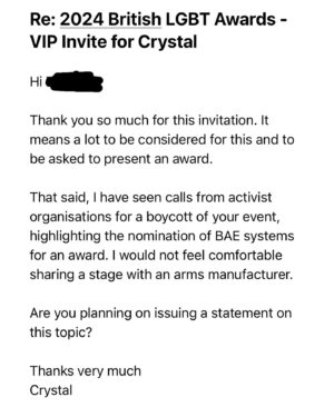 Crystal Instagram - No pride in genocide. 🚀

If you fancy a corporate-free pride, join me at @seeyouatmimis for London’s biggest alternative pride party.