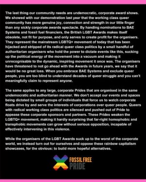 Crystal Instagram - No pride in genocide. 🚀

If you fancy a corporate-free pride, join me at @seeyouatmimis for London’s biggest alternative pride party.