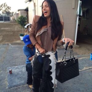 Cynthia Rodriguez Instagram - The day I met #CaliforniaChrome 😆. I got to try on the #chaps that the #jockeys wear 😁😝