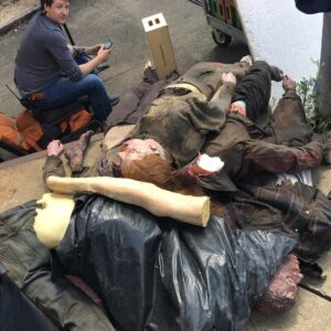DJ Qualls Instagram - Tonight on #znation 9pm/8 central on #syfy , my home is destroyed by an explosion (for like the 3rd time). Some people die. I also pike a few Z’s, share some good screen time with my tv wife, @ramonabishyoung .This is me at lunch. I got a bunch of debris in my eye, but the broccoli cheddar soup was on point. Also, some zombies on break and a pile of zombie parts. This episode was directed by Juan Más. He’s a great director who’s name sounds like a male stripper. What’s not to like? #zombies #setlife 🧟‍♂️
