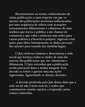 Dado Dolabella Instagram - Mídias e redes sociais não são terra sem lei. Quem propagou ou seguir propagando as mentiras e acusações difamatórias vai ter que responder à justiça. ⚖️