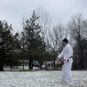 Damien Echols Instagram - There’s a tradition in karate of practicing kata barefoot in snow. It’s a practice in non-attachment and self mastery. What it does is trains you to be unmoved by either pleasure or pain. To keep moving forward despite either temptation or hardship. I didn’t think I’d get to do it this year, since we’re already well into Spring….but when I woke up this morning there was a light covering on the ground. It was wet and sludgy, but better than nothing.
Speaking of Spring…Lorri and I are doing a class via zoom on April 12. It’s all about the astrological energies that are pervasive right now, and how we can utilize them in our lives. There will be meditation, guided visualization, and a Q&A. You can join us from anywhere in the world. If you’re interested, the link is in my bio. See you soon - and as always, thank you so much for your support.
#tangsoodo
#tangsoodokarate 
#karate
P.S. Don’t judge my form too harshly - it’s difficult when you can’t feel your feet!