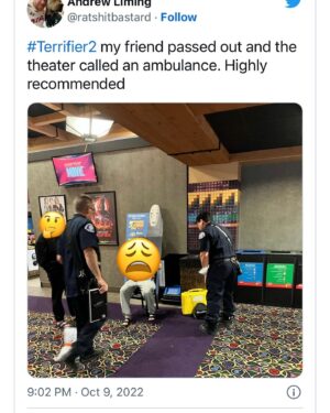 Damien Leone Instagram - TO AVOID FAINTING keep repeating, IT’S ONLY A MOVIE…only a movie…only a movie 🤡🤢 FULL ARTICLE IN BIO #youvebeenwarned #fainting #extreme #gore #toointense #arttheclown #terrifier2 #arttheclown