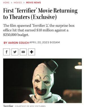 Damien Leone Instagram - Awesome news! The original Terrifier is getting its biggest nationwide theatrical run this July! It will play on 700 screens thanks to @iconiceventsnow and @dreadpresents 🔥🤡 If you ever wanted to see the movie that started it all on the big screen, here’s your chance! Full article in bio 🔥 #terrifier #arttheclown #intheaters #letsgo #theaters #theatrical
